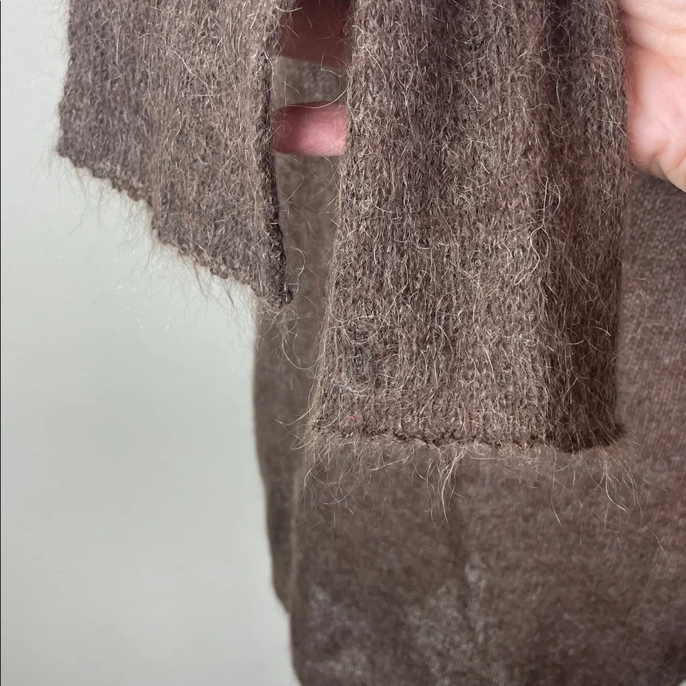 Super Fuzzy Sheer Mohair V-Neck Sweater Brown Distressed